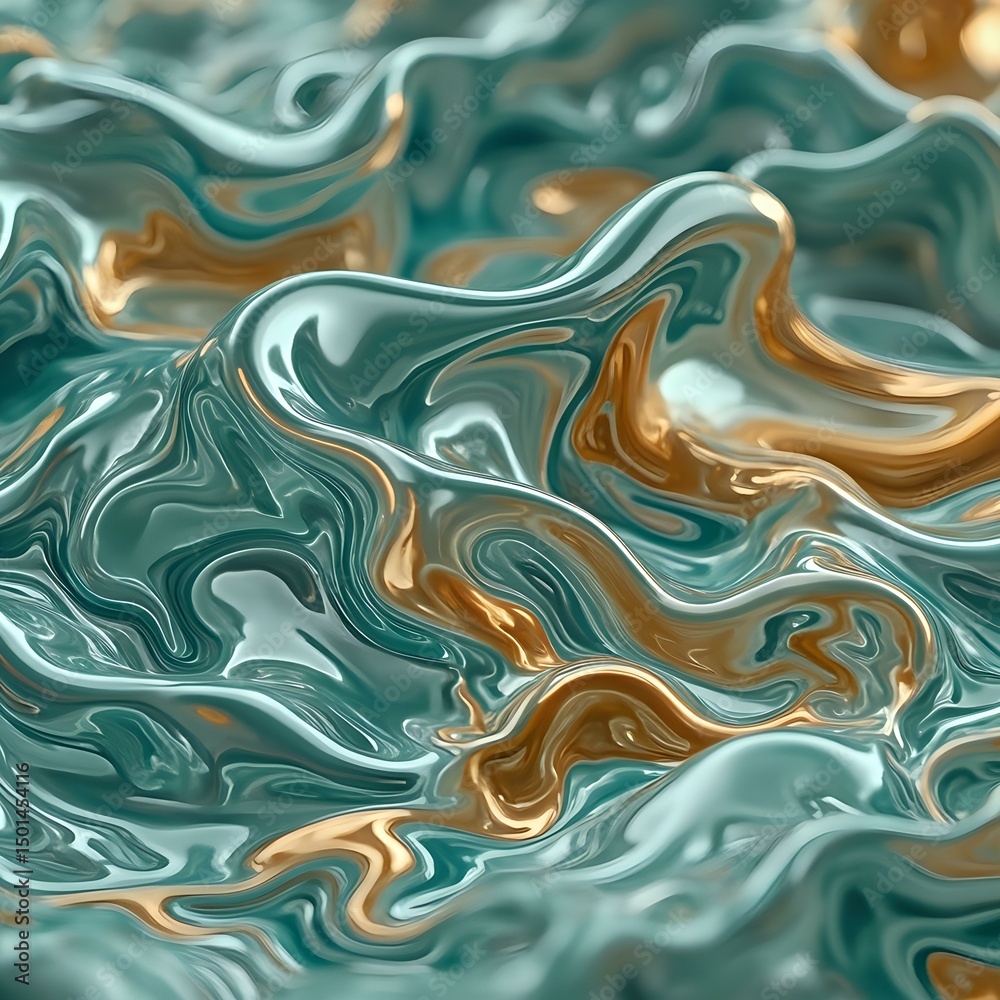 Obraz premium The image features a swirling pattern of turquoise and gold liquid or material, creating a mesmerizing and abstract visual effect.