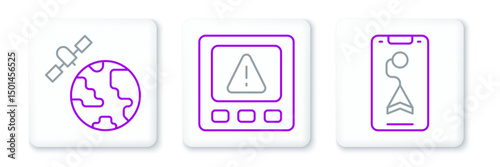 Set line City map navigation, Satellites orbiting the planet and Gps device error icon. Vector