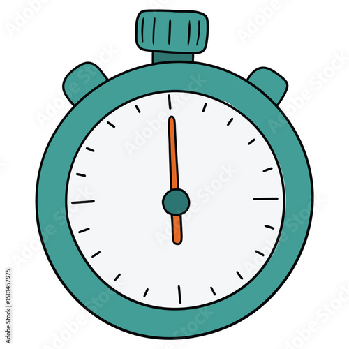 Hand drawn cartoon green stopwatch on white background.