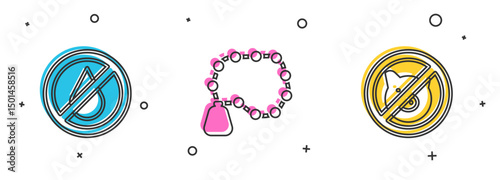 Set No water, Rosary beads religion and pig icon. Vector