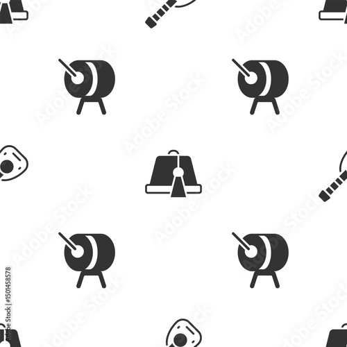 Set Lute, Turkish hat and Ramadan drum on seamless pattern. Vector