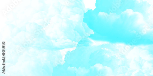 Sunny sky blue light watercolor background. Aquarelle painting brush effect card paper textured canvas cloudy smoke space for text, entertaining card, template. aquamarine color graphics illustration
