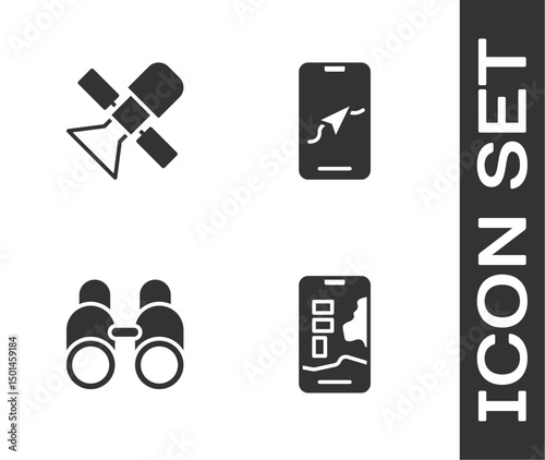 Set City map navigation, Satellite, Binoculars and icon. Vector