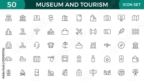 Museum and Tourism outline modern icon set. editable line icon illustration.
