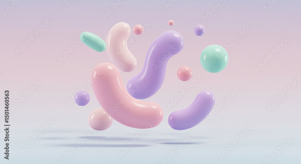 Obraz premium Abstract Pastel Shapes Floating 3D Render of Candy-like Forms