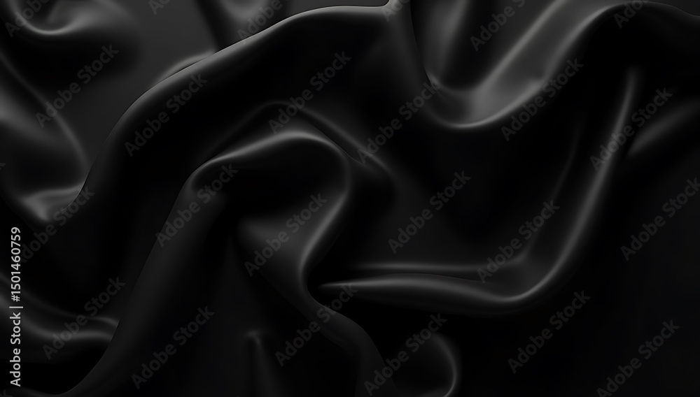 Fototapeta premium A luxurious black silk satin surface with subtle sheen, featuring a dark, elegant background that provides ample space for design