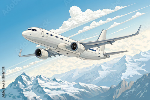 Airplane soaring high in a clear blue sky, isolated PNG with transparent background