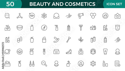 Organic Beauty and Cosmetics product outline icon set. editable line icon collection.