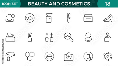 Organic Beauty and Cosmetics product outline icon set. editable line icon collection.