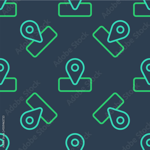 Line Location for camping or tours and travels icon isolated seamless pattern on blue background. Vector