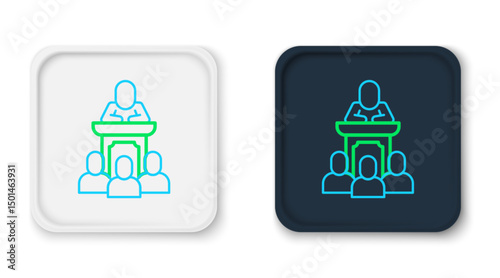 Line Auction auctioneer sells icon isolated on white background. Auction business, bid and sale. Colorful outline concept. Vector
