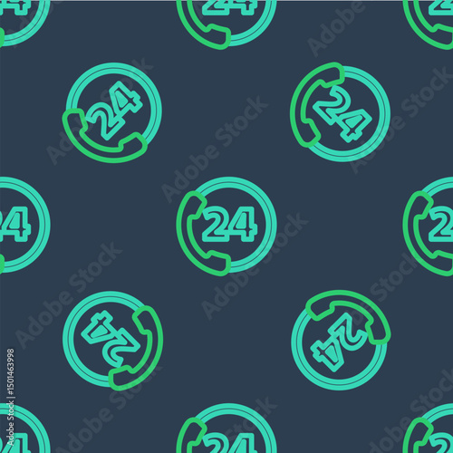Line Telephone 24 hours support icon isolated seamless pattern on blue background. All-day customer support call-center. Full time call services. Vector