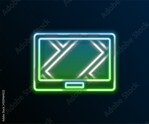 Glowing neon line Gps device with map icon isolated on black background. Colorful outline concept. Vector