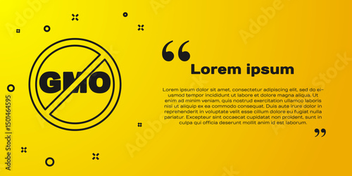 Black No GMO icon isolated on yellow background. Genetically modified organism acronym. Dna food modification. Vector