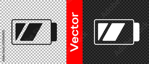Black Battery for camera icon isolated on transparent background. Lightning bolt symbol. Vector
