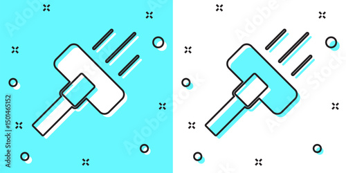 Black line Vacuum cleaner icon isolated on green and white background. Random dynamic shapes. Vector