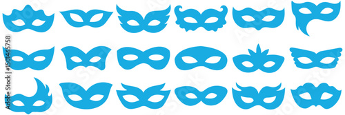 Mask superhero or carnival bandit burglar vector icon set. Black masquerade costume eye mask silhouette of a hidden villain's face. Simple design theater artist masque shape clip art illustration.