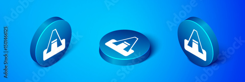 Isometric Tourist tent icon isolated on blue background. Camping symbol. Blue circle button. Vector