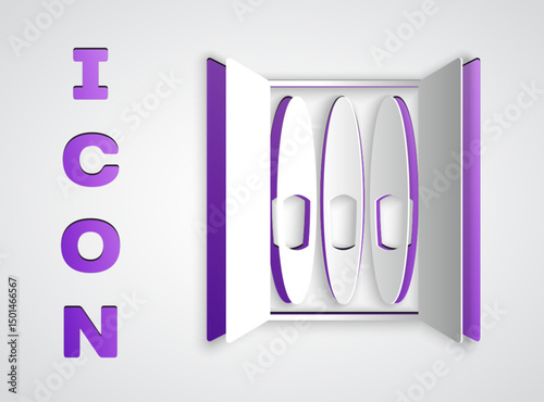 Paper cut Cigar icon isolated on grey background. Paper art style. Vector