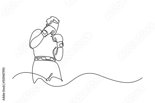 Continuous one line drawing male boxer practicing dodging punch during training session at the gym. Boxing workout for national championship event. Single line draw design vector graphic illustration