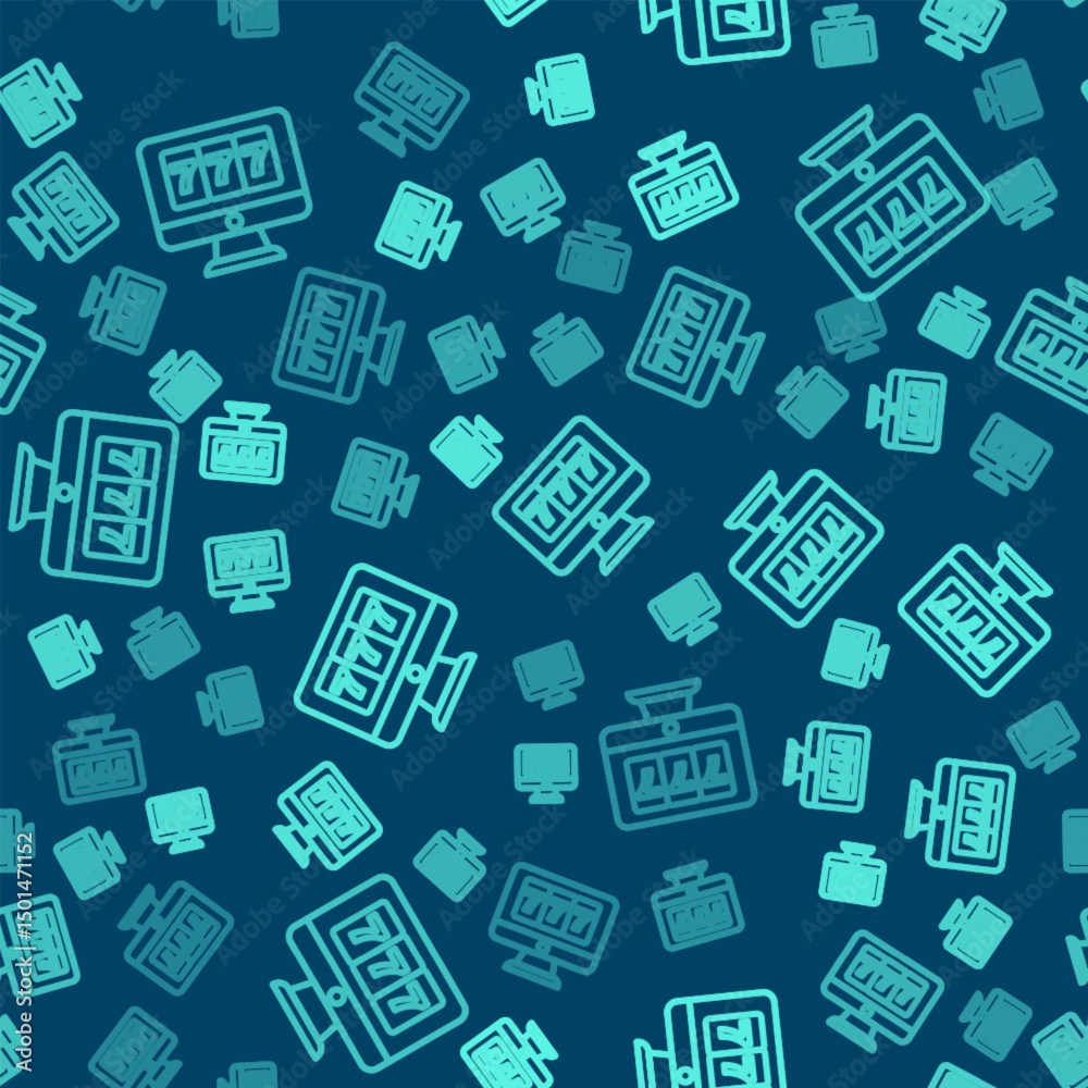 custom made wallpaper toronto digitalGreen line Online slot machine with lucky sevens jackpot icon isolated seamless pattern on blue background. Online casino. Vector