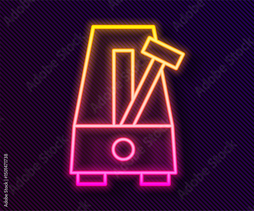 Glowing neon line Classic Metronome with pendulum in motion icon isolated on black background. Equipment of music and beat mechanism. Vector