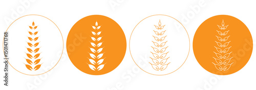 Wheat grains wreath. Barley ears, rye spike rice stalk or laurel wreaths beer logo heraldic symbol round frame for bakery bread label emblem farm harvest, neat vector illustration