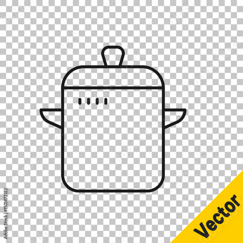 Black line Cooking pot icon isolated on transparent background. Boil or stew food symbol. Vector