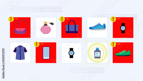 Vector Illustration of Fake Product Detection in Online Shopping Interface
