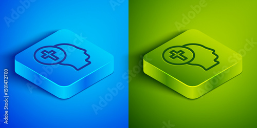 Isometric line Priest icon isolated on blue and green background. Square button. Vector