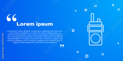 White line Walkie talkie icon isolated on blue background. Portable radio transmitter icon. Radio transceiver sign. Vector