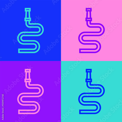 Pop art line Fire hose reel icon isolated on color background. Vector