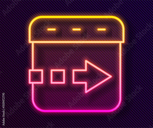 Glowing neon line Time flies on the clock icon isolated on black background. Vector