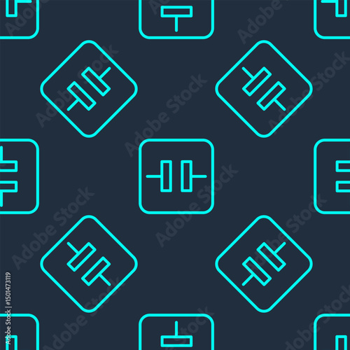Green line Electrolytic capacitor icon isolated seamless pattern on blue background. Vector