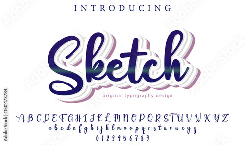 Sketch Font Stylish brush painted an uppercase vector letters, alphabet, typeface