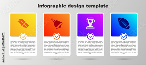 Set Eraser or rubber, Ringing bell, Award cup and American football ball. Business infographic template. Vector