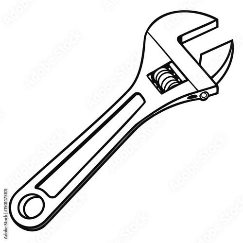 Adjustable wrench vector outline or vector line art on transparent background