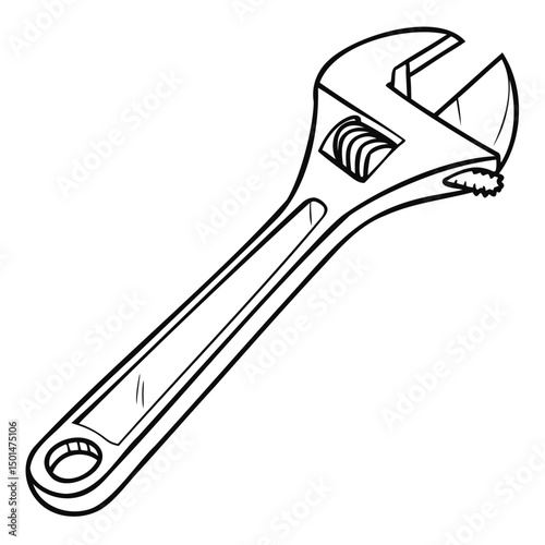 Adjustable wrench vector outline or vector line art on transparent background