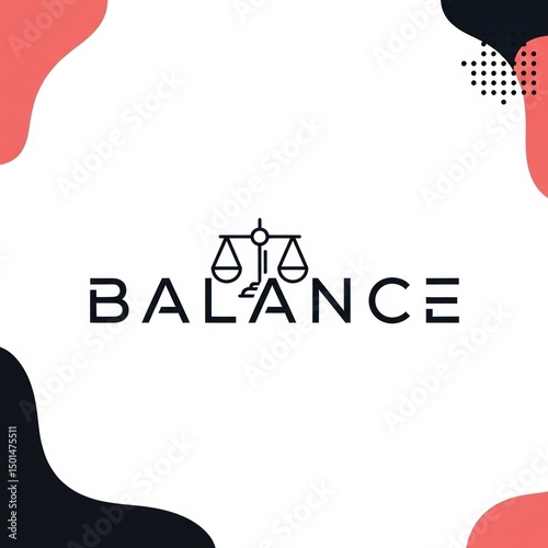 Scales integrated in word BALANCE logo, Equilibrium symbol, Harmony icon, Holistic health graphic, Well-being design