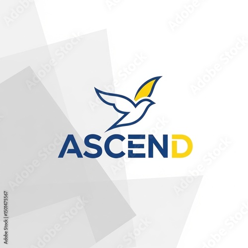 Soaring bird integrated in word ASCEND logo, Growth symbol, Progress icon, Elevation graphic, Dynamic ascent design