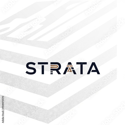 Layered strata integrated in word STRATA logo, Depth symbol, Foundation icon, Geological graphic, Tiered structure design
