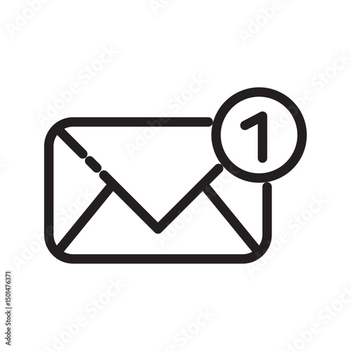 Sleek email notification icon with envelope design and unread message indicator in black and white vector style. Perfect for modern digital interfaces and mobile app notifications.