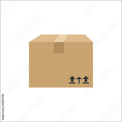 Cardboard Box Symbol: A simple yet informative visual of a closed cardboard box, showcasing essential shipping instructions through clear directional arrows, ready for delivery.