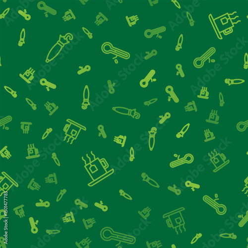 Set line Umbrella, Cup of tea with tea bag and Meteorology thermometer on seamless pattern. Vector