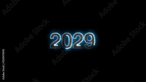 2029 neon text background animation. Glowing neon number text happy new year background. 4k on black background