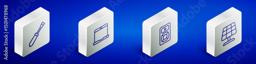 Set Isometric line Screwdriver, Laptop, Music player and Solar energy panel icon. Vector