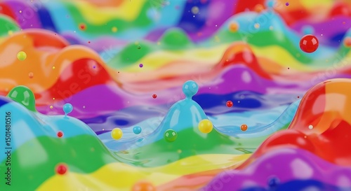 Vibrant rainbow paint splashes a colorful abstract background