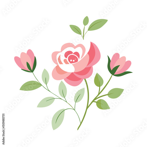 light pink watercolor roses and green stems composition