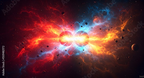 Cosmic collision fiery red and icy blue nebulae clash in space