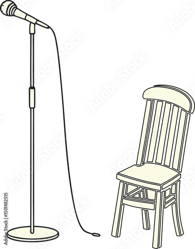 A Stand Up Comedy Design featuring a Microphone and Empty Chair ready for a Performer